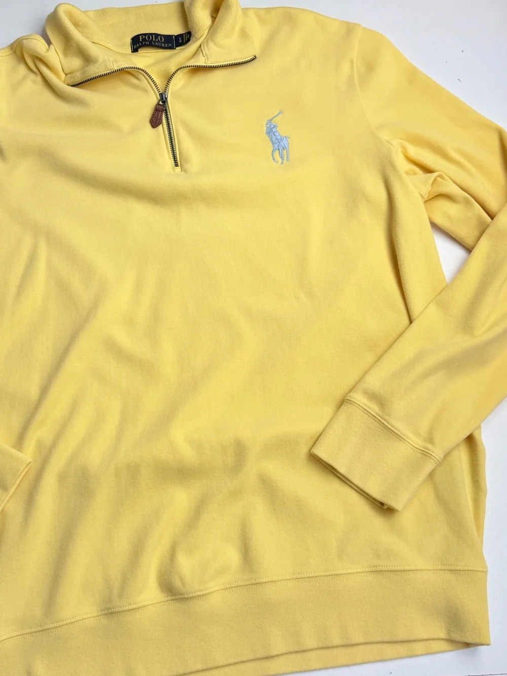 Polo Ralph Lauren Men’s Yellow Quarter-Zip Cotton Pullover Big Pony Size Large